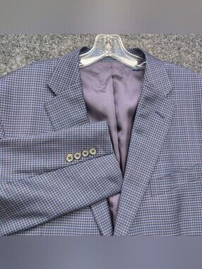Faconnable Jacket Mens 56R Blue Gingham Plaid Ethomas Super 130s Wool Silk 2 Btn
